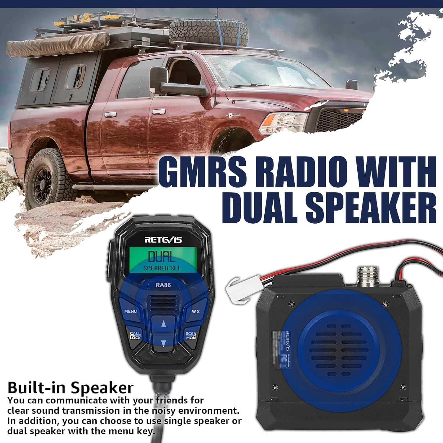 Retevis RB48PLUS GMRS Walkie Talkies Long Range,IP67 Waterproof 2 Way Radio | Repeater Capable, Dual PTT, Vibration Alert, NOAA, SOS, for Hurricane Preparedness, Emergency Communication, Outdoor, 2 Pack