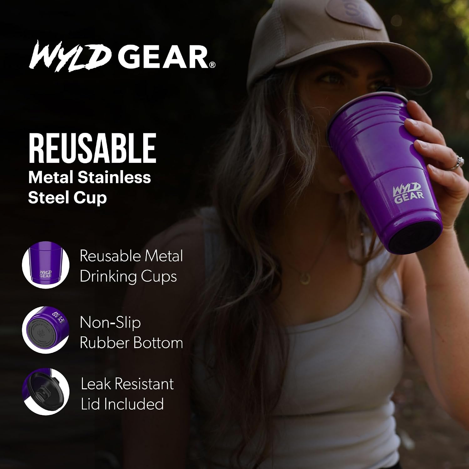 Wyld Gear Party Cup 24oz Red Stainless Steel Reusable Metal Cup with Lid