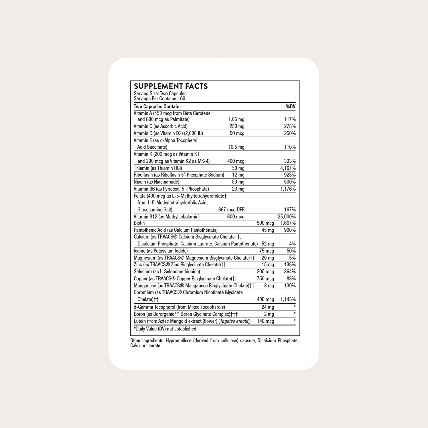 THORNE Basic Nutrients 2/Day, Vitamin & Mineral Formula, 60 Capsules | Comprehensive Daily Multi-Vitamin with Optimal Bioavailability, Gluten, Dairy & Soy-Free, NSF Contents Certified