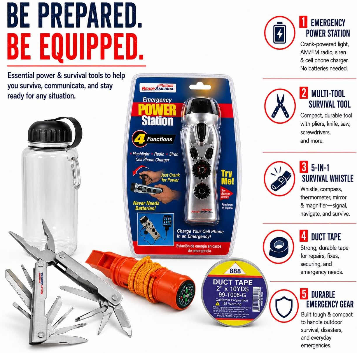 Ready America 70285, 2-Person 3-Day Deluxe Emergency Backpack | Premium Survival Kit w/ Food, Water, Medical Supplies, Tools
