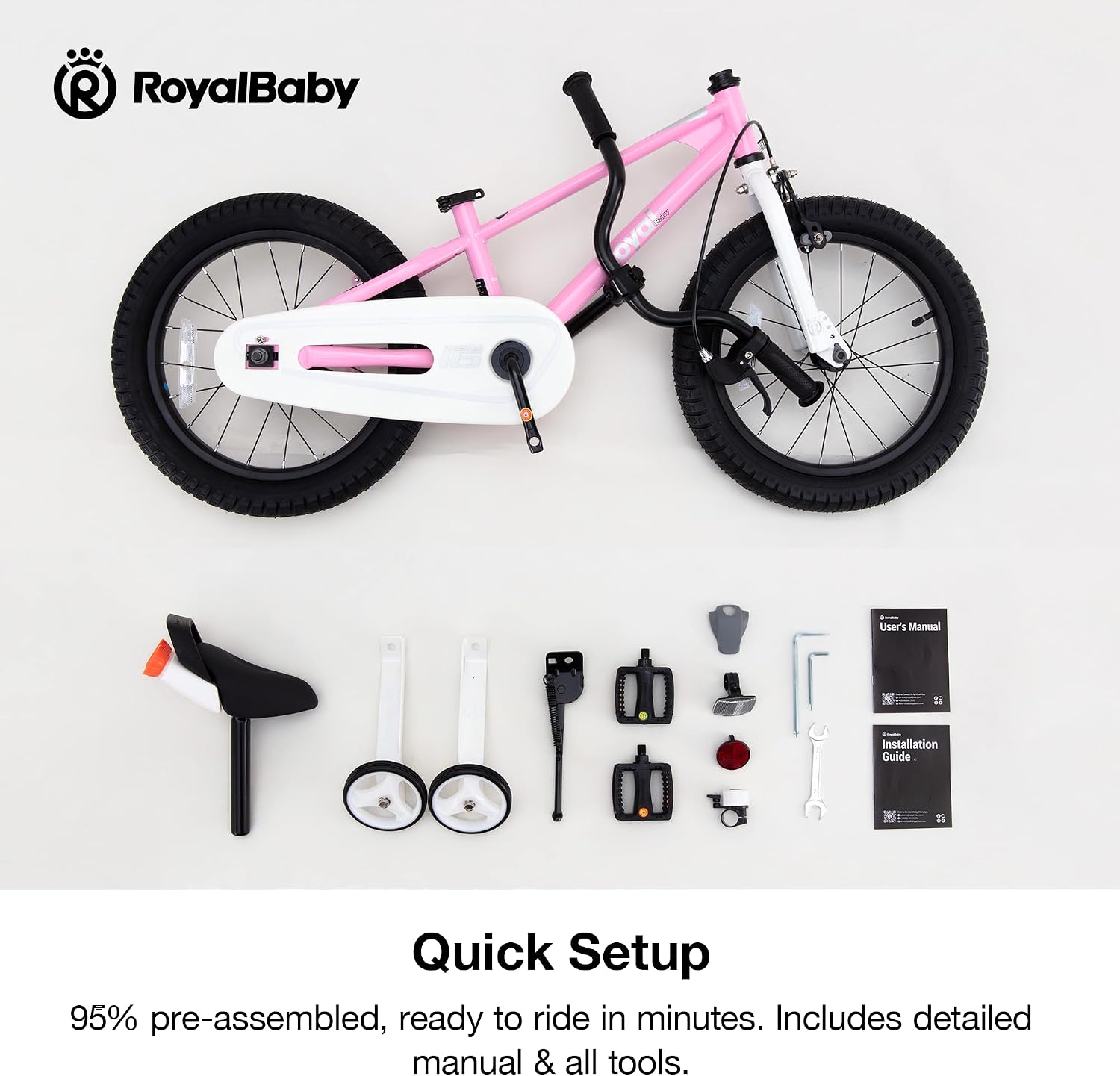 RoyalBaby Freestyle Kids Bike 12 14 16 Inch with Training Wheels, 18 Inch with Kickstand, Bicycle for Ages 3-10 Years Boys Girls