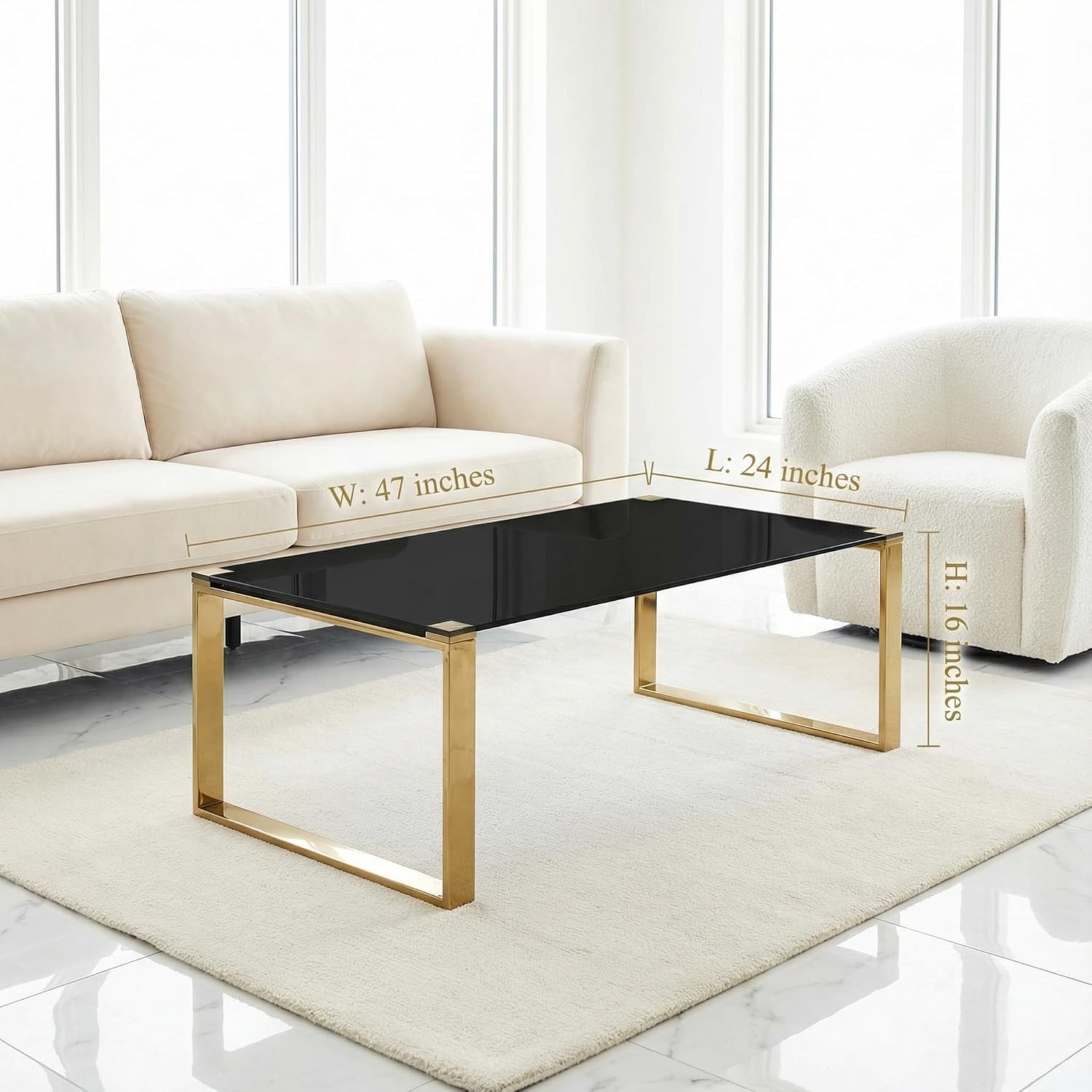Cortesi Home CH-ET636045 Remini End Table, Gold Metal and Black Glass, End Table 18"