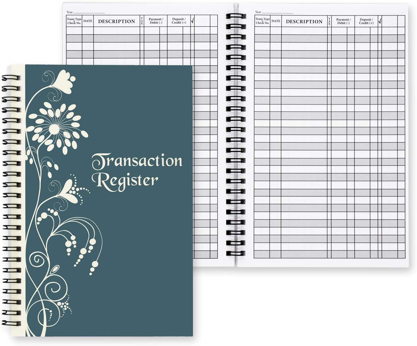 Top Spiral Bound Floral Filigree Checkbook/Transaction Register