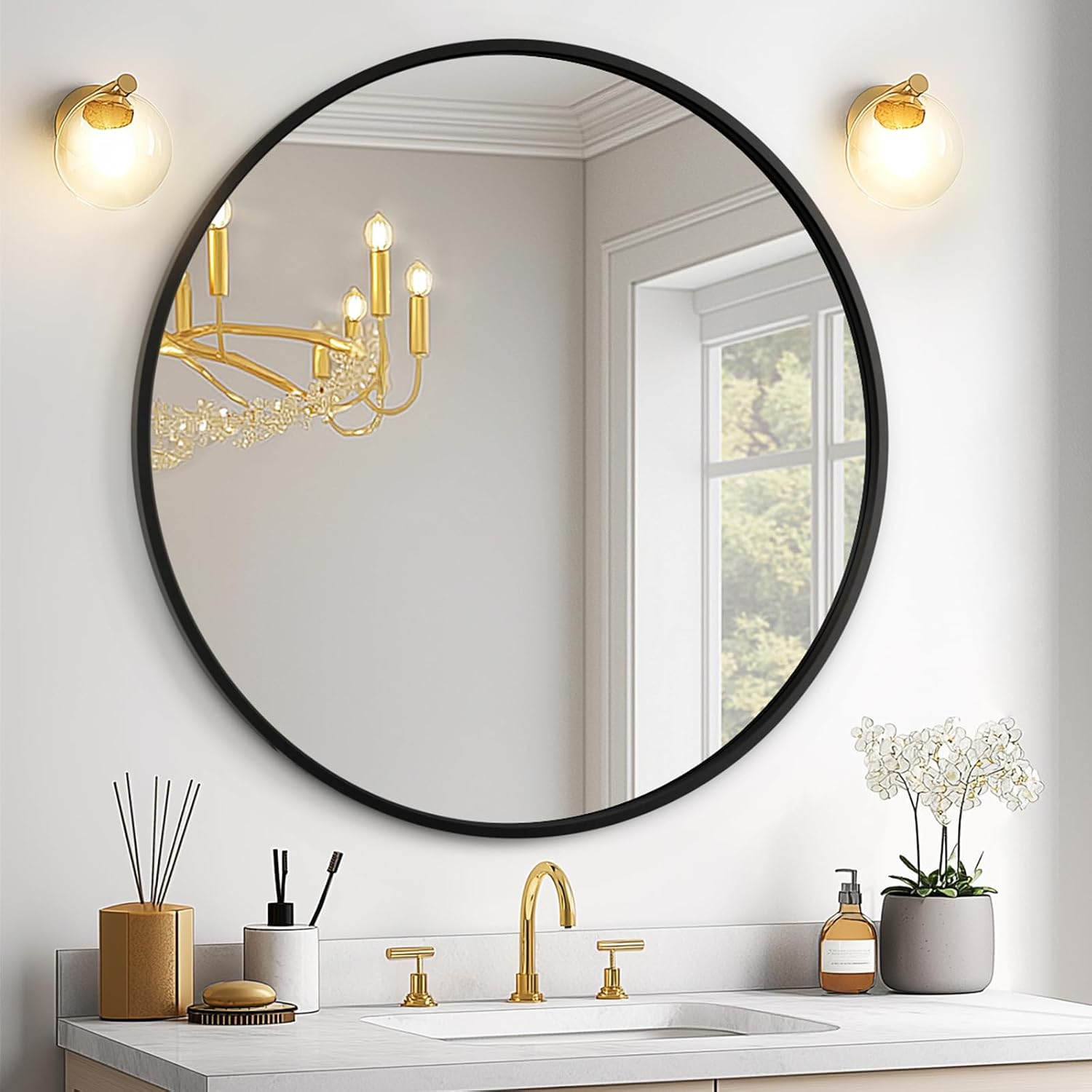 USHOWER Frameless Round Bathroom Mirror 24"