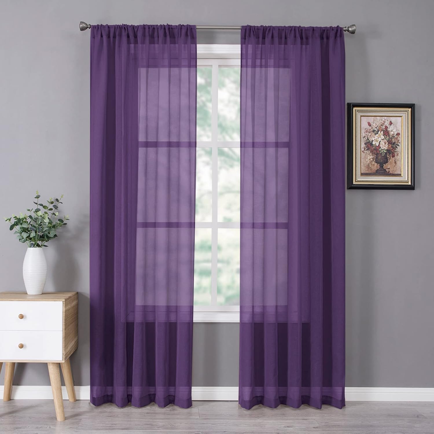 Tollpiz Sheer Curtain Linen Textured Living Room Curtains Sheer Light Filtering Rod Pocket Voile Curtain for Bedroom, 54 x 72 inches Long, White