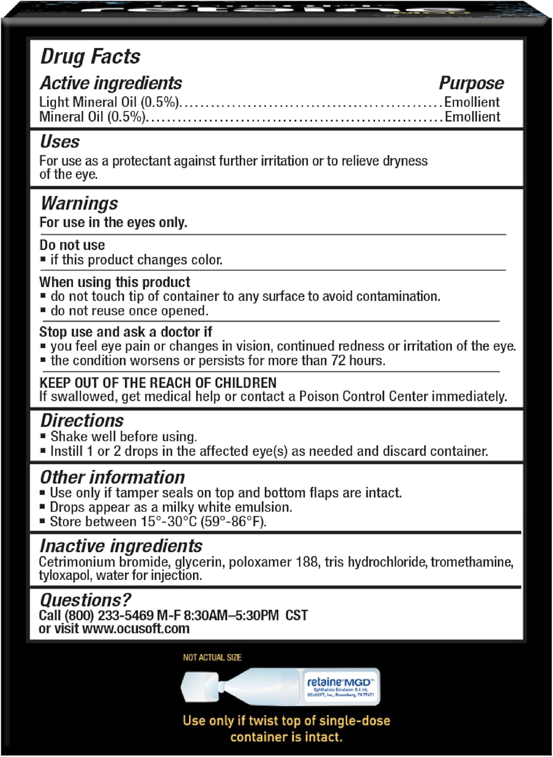 OCuSOFT Retaine MGD Ophthalmic Emulsion - Complete Dry Eye Relief - Soothes Red & Irritated Eyes - 30 Count Preservative-Free Single-Use Containers