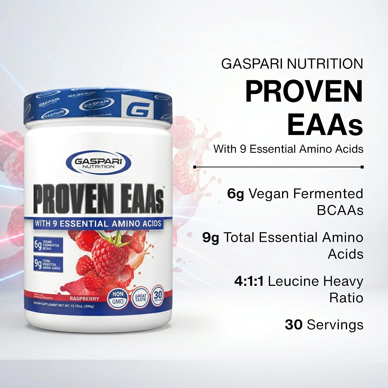 Gaspari Nutrition Proven EAAs, Vegan Fermented EAAs, Enhances Recovery & Replenishes Electrolytes, Non GMO (30 Servings, Guava Nectarine)