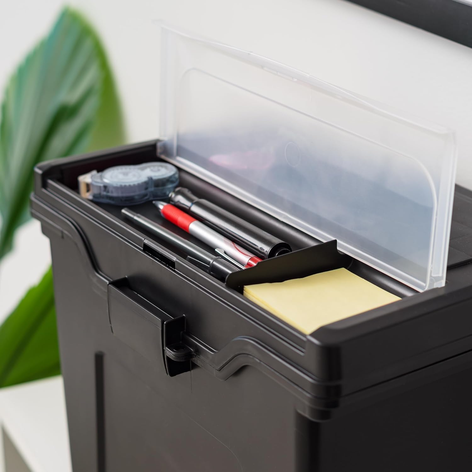 IRIS USA 4-Pack File Box Organizer with Wing Lid Letter/Legal 18 Qt, Clear | Organize letter and legal files, documents and paperwork with a wing lid for quick access and secure storage