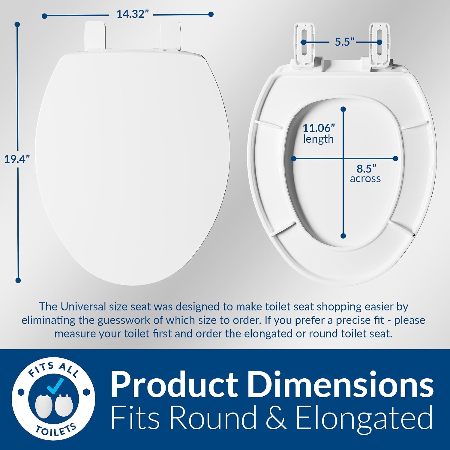 Mayfair Caswell Modern Slow Close Toilet Seat, Durable Plastic, Elongated, White