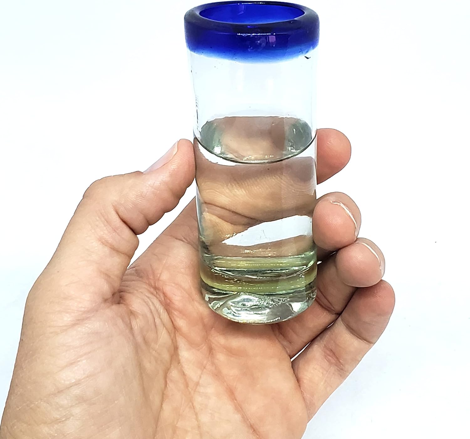 Cobalt Blue Rim 120 oz Pitcher and 6 Drinking Glasses set, Recycled Glass, Lead-free, Toxin-Free (Pitcher & Glasses)