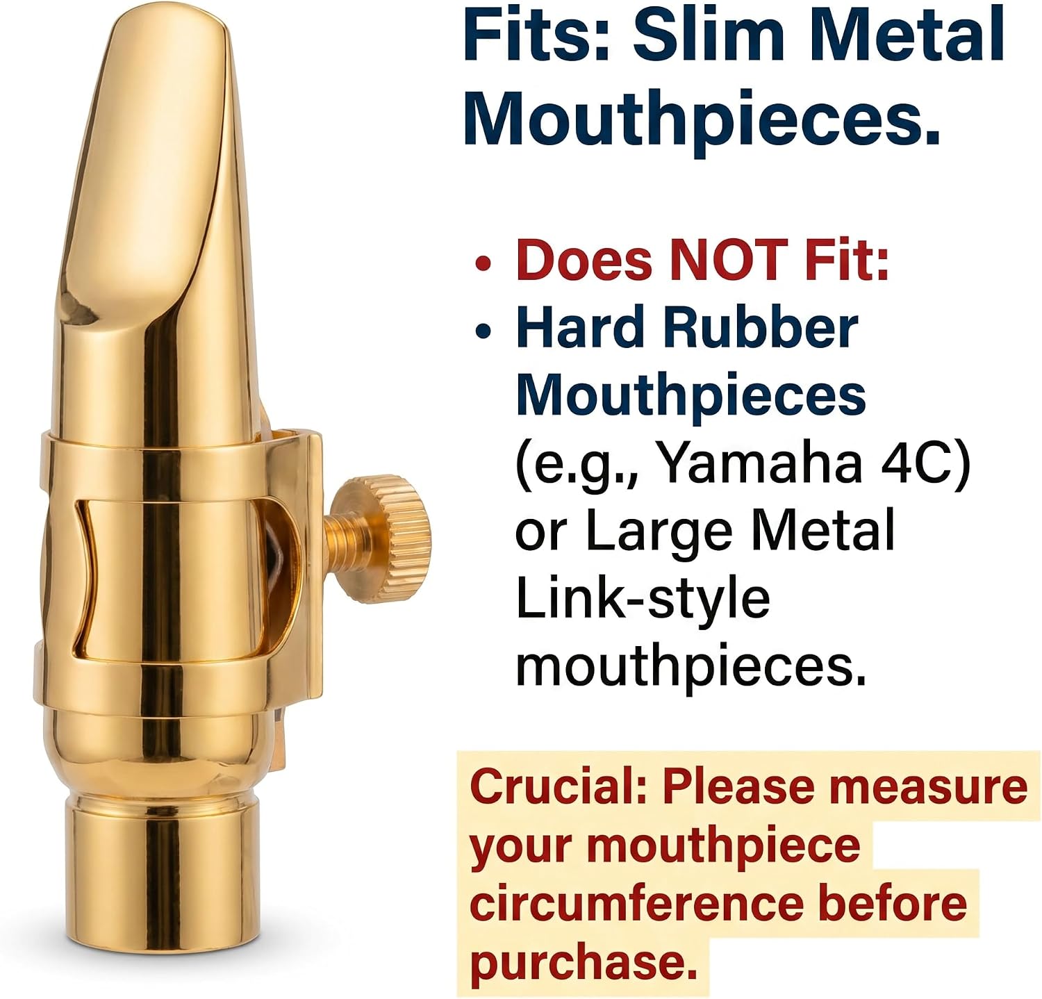 Professional Alto Saxophone Ligature for Metal Mouthpiece - Upgraded Single Screw Design, Gold Brass Ligature with Protective Cap for Slim Alto Sax Metal Mouthpieces