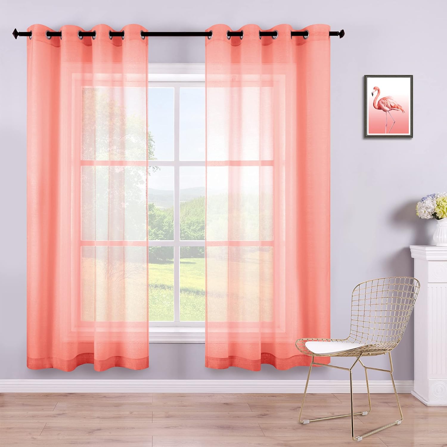 KOUFALL White Sheer Curtains 72 Inches Long for Bedroom Set of 2 Panels Grommet Faux Linen Window Voile Semi Baisc Decorative Sheer Curtains for