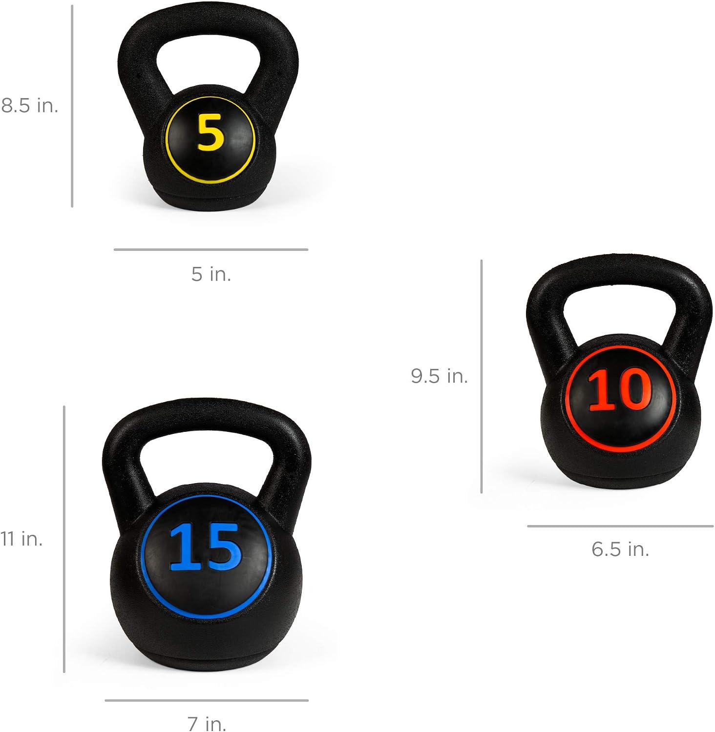 Best Choice Products 3-Piece Kettlebell Set with Storage Rack, HDPE Coated Exercise Fitness Concrete Weights for Home Gym, Strength Training