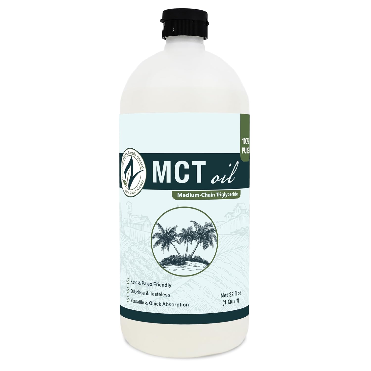 Pure MCT Oil, Carrier, Massage, Hydrating, Hair, Food, and Therapeutic Grade, 8 Oz