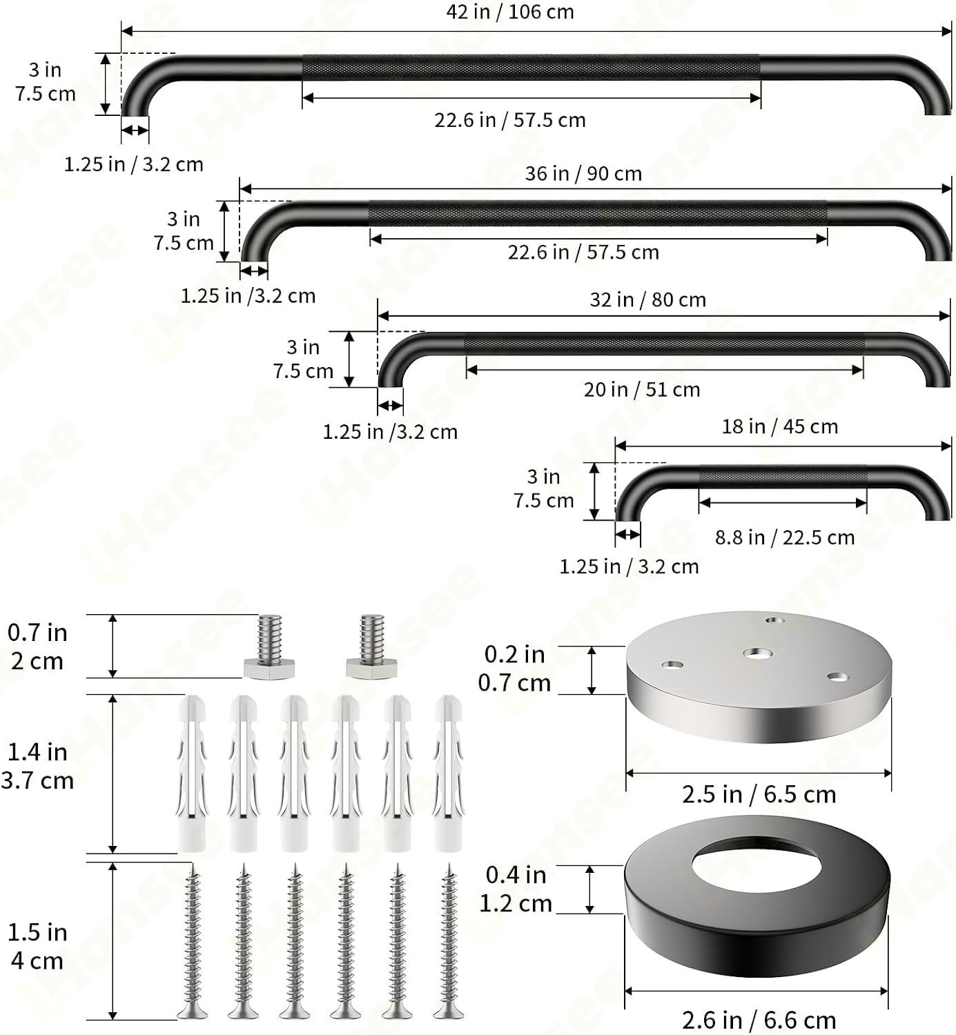 Brushed Nickel Grab Bars 18" 32" 36" 42" Bundle - 1.25" Diameter | 4 Pack Commercial Grab Bar, Anti-Slip Safety Shower Handrail, Toilet Handicap Bar, Stainless Steel Bathroom Handle for Senior