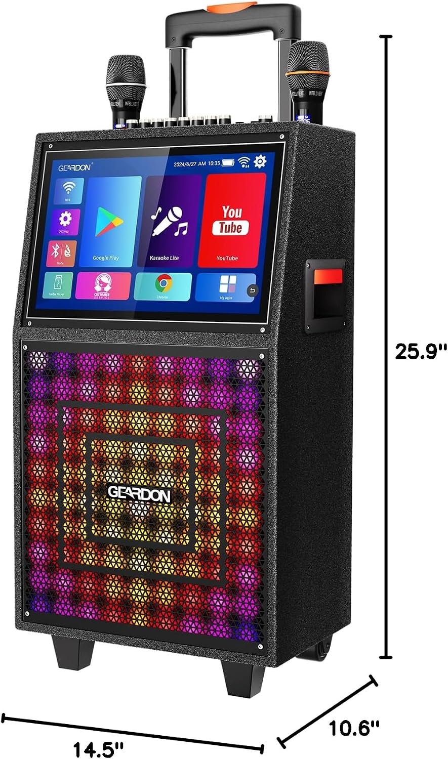 Karaoke Machine with Lyrics Display Screen for Adults, 15" Tablet | Bluetooth Speaker with 2 Rechargeable UHF Mics, 1000W Peak Power, DJ Lights, Portable Karaoke System for Any Occasion