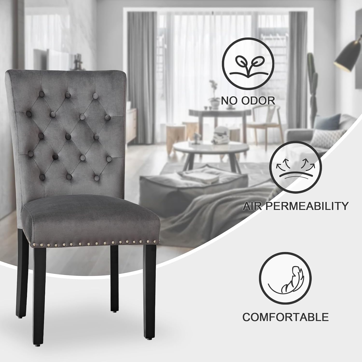adochr Velvet Dining Chairs Set of 2, Parsons Kitchen Chair, Blue