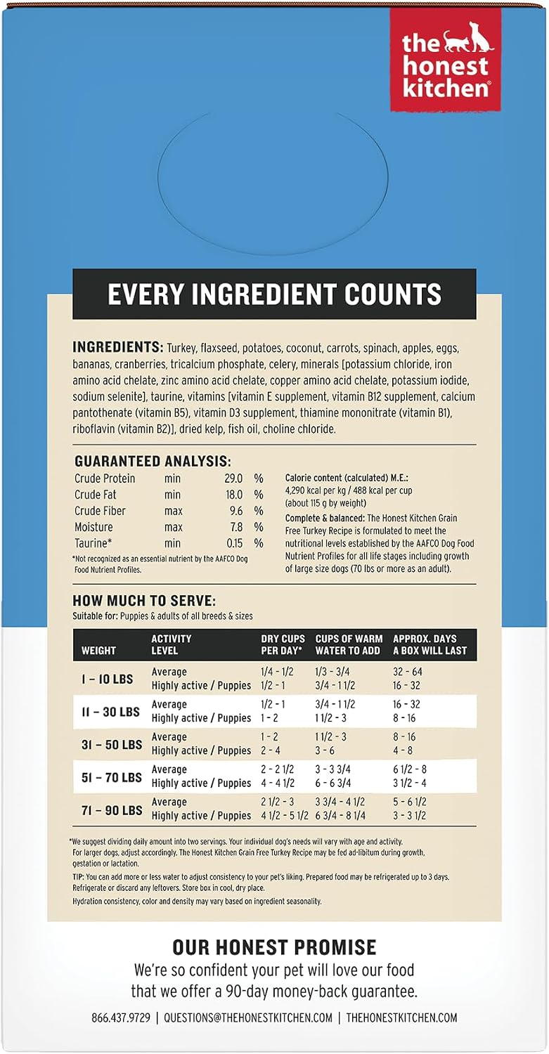 The Honest Kitchen Human Grade Wholemade™ Dehydrated Grain Free Dog Food – Complete Meal or Dog Food Topper – Chicken 4 lb (Makes 16 lbs)