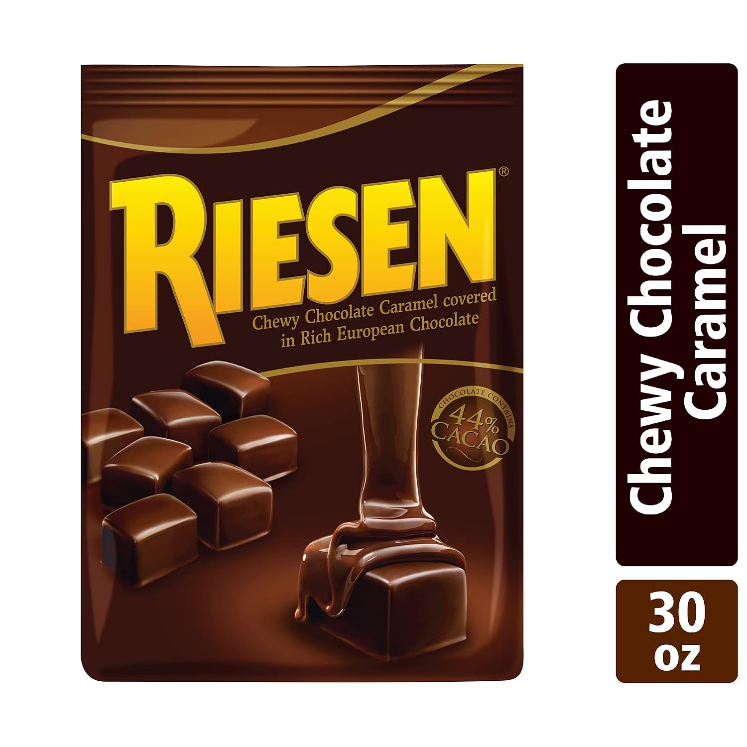 Riesen Dark Chocolate Covered Caramel Candies - Individually Wrapped Soft & Chewy Candy Pieces, 45% Cacao, European Dark Chocolate - 30 oz Bulk Bag (Pack of 1)