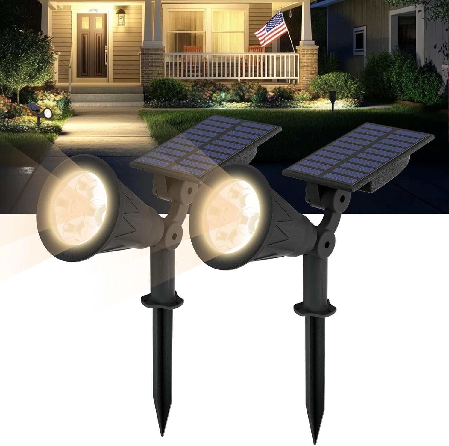 T-SUN Color Changing Solar Spot Lights Outdoor Waterproof, 7 LEDs, 2 Pack | 7 Color Changing Modes, IP65 Waterproof Dusk to Dawn Solar Uplights for Tree, Patio, Yard, Garden, Driveway, Pool Area