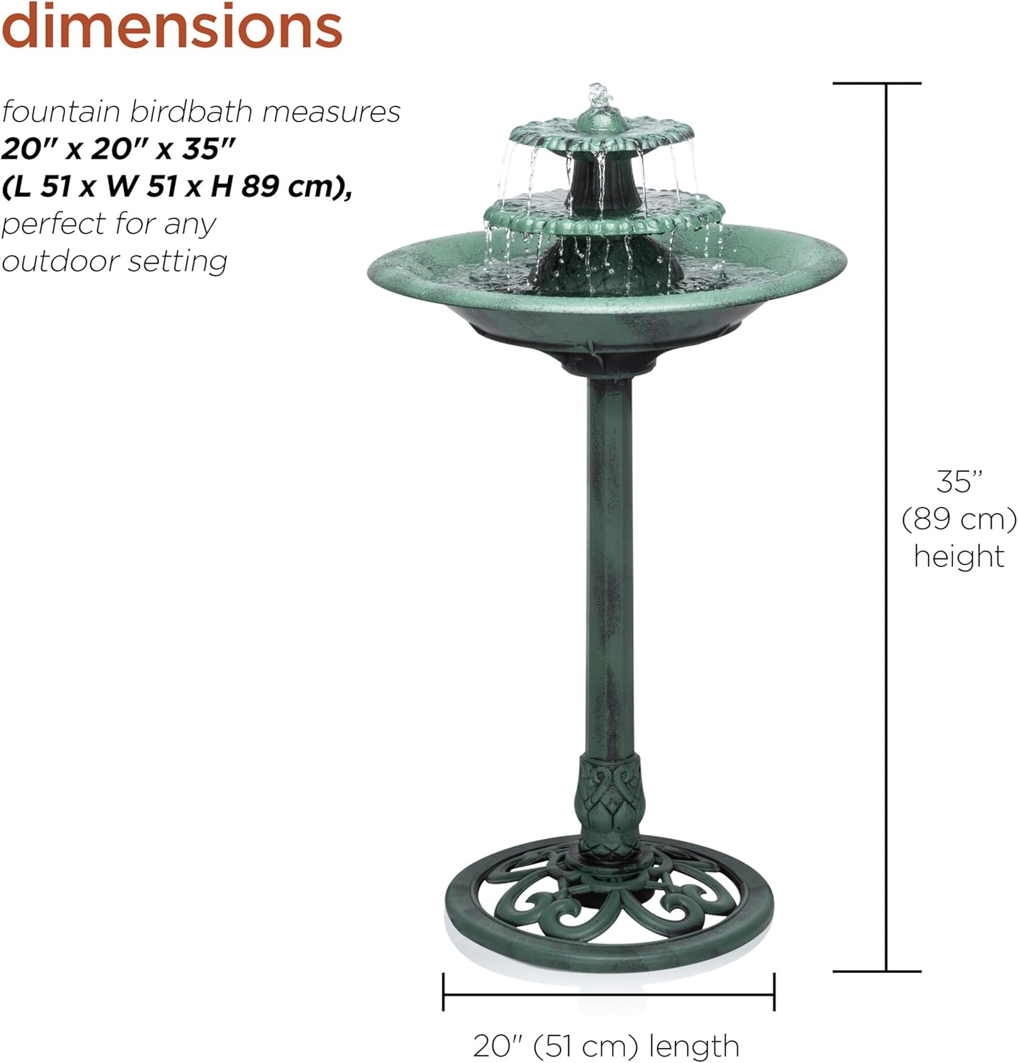 Alpine Corporation 35" Tall 3-Tier Outdoor Pedestal Water Fountain – Durable Resin Cascading Water Feature and Birdbath for Garden, Patio, Deck