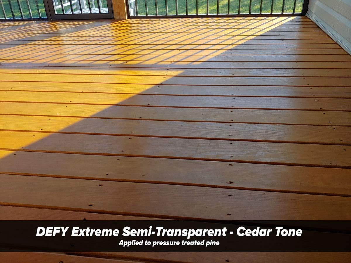 DEFY Extreme Wood Stain and Sealer in One - 1 Gallon Semi-Transparent Waterproof Coating for All Wood Types - Cedar Tone