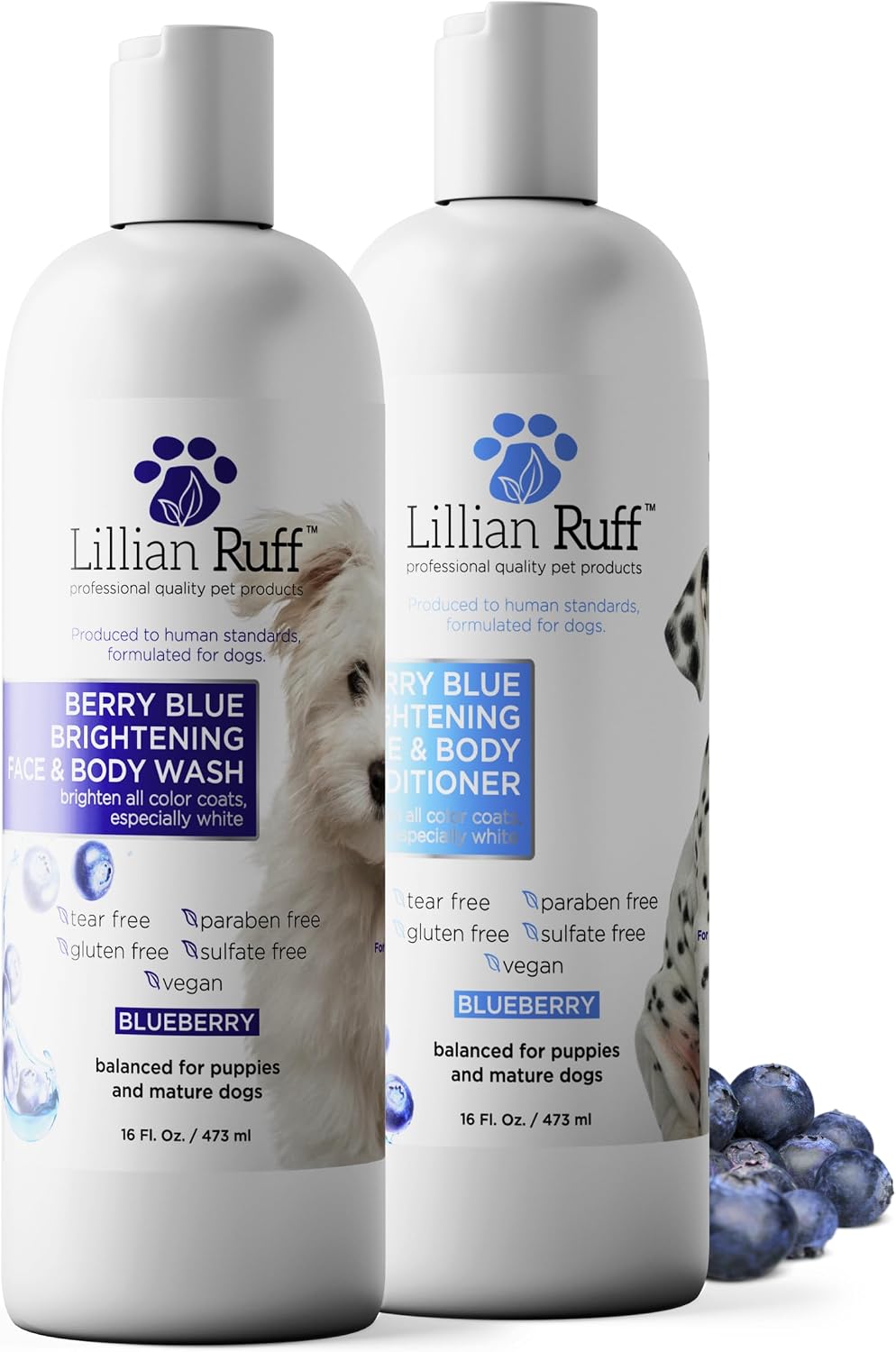 Lillian Ruff PRO Formula Berry Blue Brightening Pet Shampoo - Ultra-Hydrating Professional Whitening Dog Shampoo, Vivid Show-Quality Coat Enhancer, Tear Stain & Odor Eliminator With ProVitamin B5 16oz