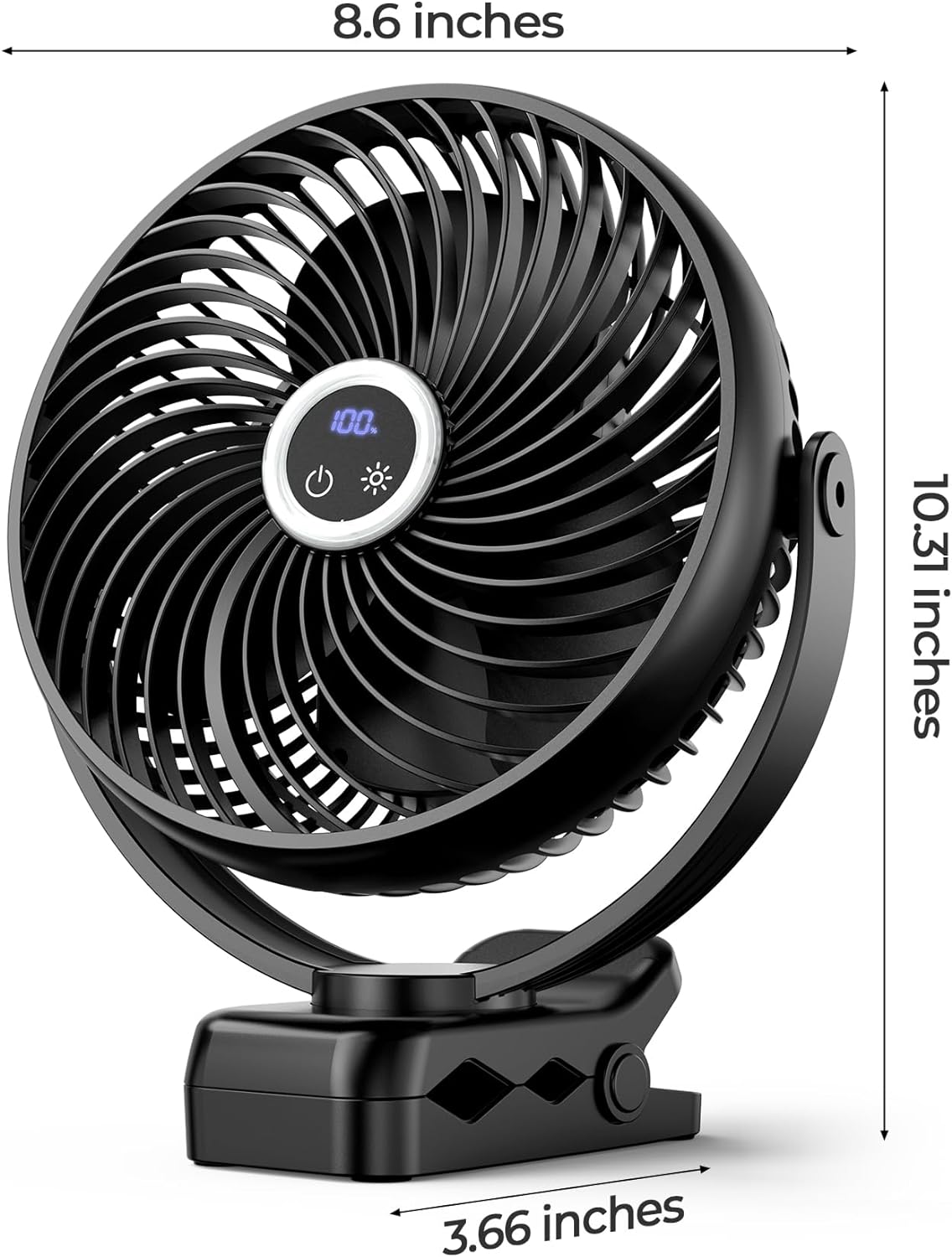 Koonie 8" Clip on Fan, 10000mAh Rechargeable Battery, Strong Airflow, Black