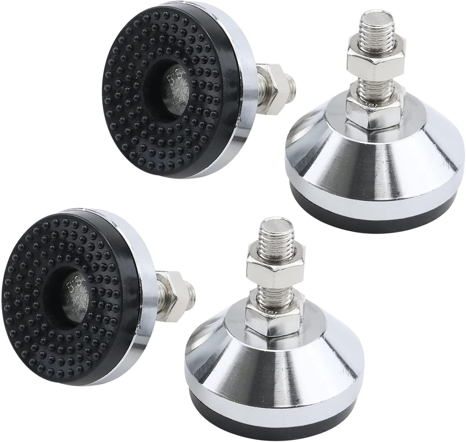 Antrader 4Pcs M8 x 2 Inch Steel Adjustable Leveling Feet,2 Inch Nylon Base | Reinforced Articulated Foot Cups for Furniture & Equipment,Anti-slip Dotted Rubber Base,Reduce Vibration & Protect Floors