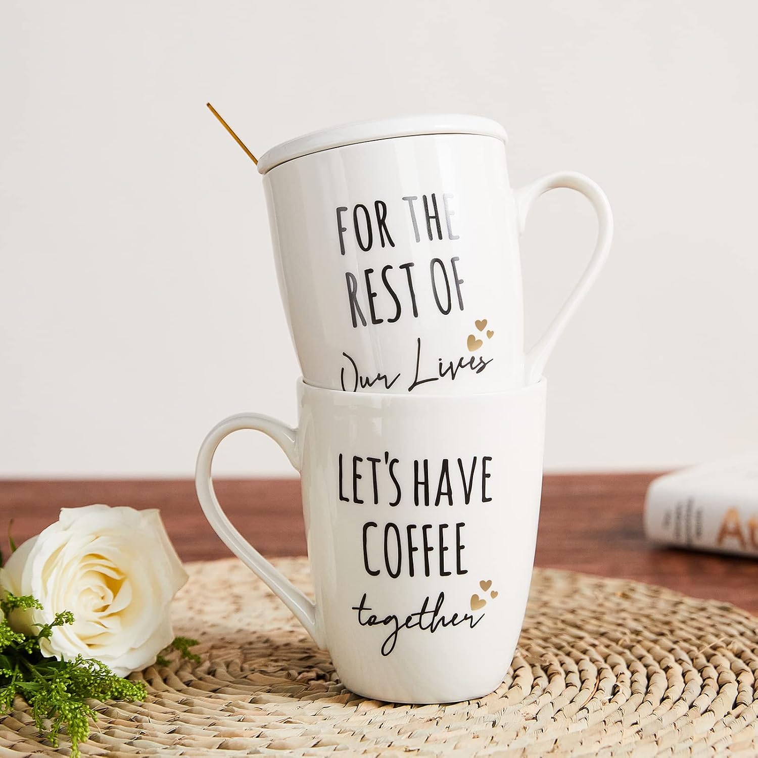 AW BRIDAL Ceramic Engagement Gifts For Couples Coffee Mugs Set Of 2, 12 Oz | Unique Newly Engaged Bachelorette Bridal Shower Gift for Bride