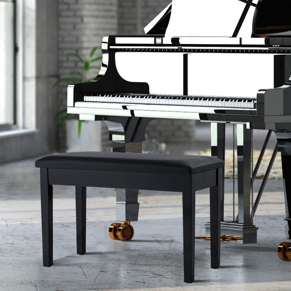 Giantex Piano Bench W/Padded Cushion and Music Storage, Comfortable Double Duet Seat, Wooden Legs, Perfect for Professional Or Home Use PU Leather Piano Stool (Brown)