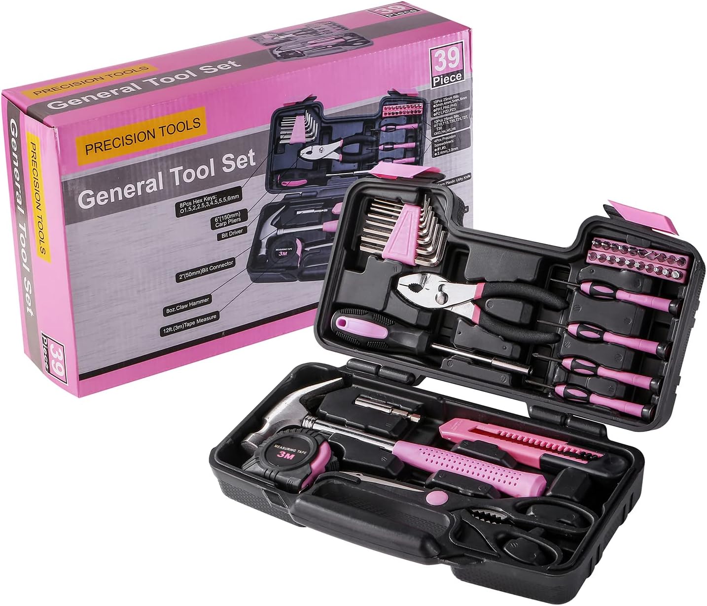 39-Piece Household Tools Kit - Small Basic Home Tool Set with Plastic Toolbox - Great for College Students, Household Use & More