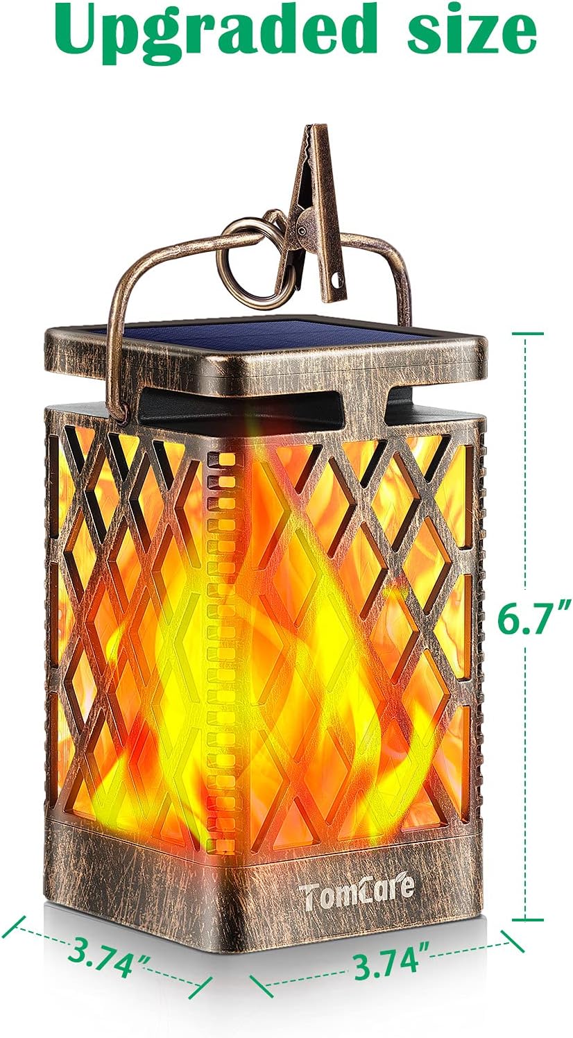 TomCare Solar Lanterns Outdoor, Flickering Flame Hanging Lights, 2 Pack