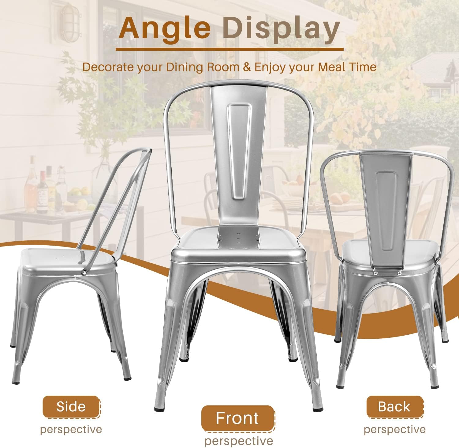 Furmax Metal Dining Chair Indoor Outdoor Use Stackable Classic Trattoria Chair Chic Dining Bistro Cafe Side Metal Chairs Set of 4 (Ivory White)