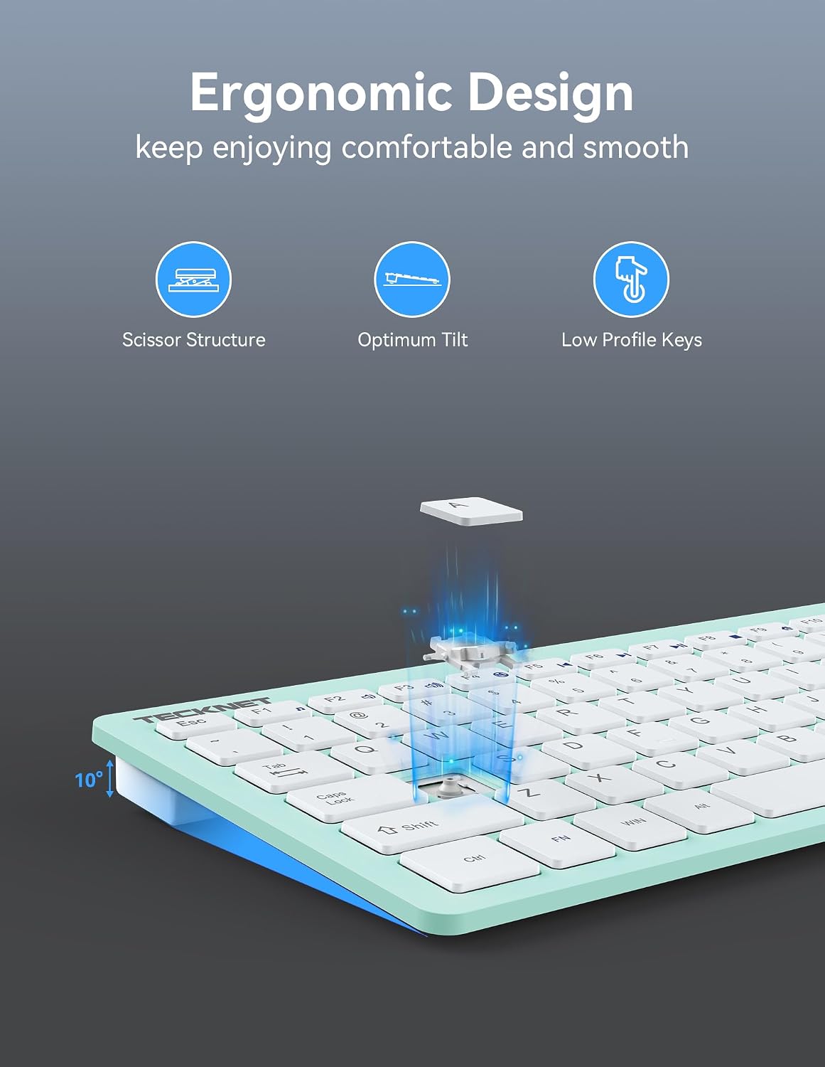 TECKNET 2.4G Wireless Keyboard - Mini Compact Keyboard with Media Hotkeys, 12-Month Battery Life, Compatible with PC, Desktop, Laptop, Smart TV - Black