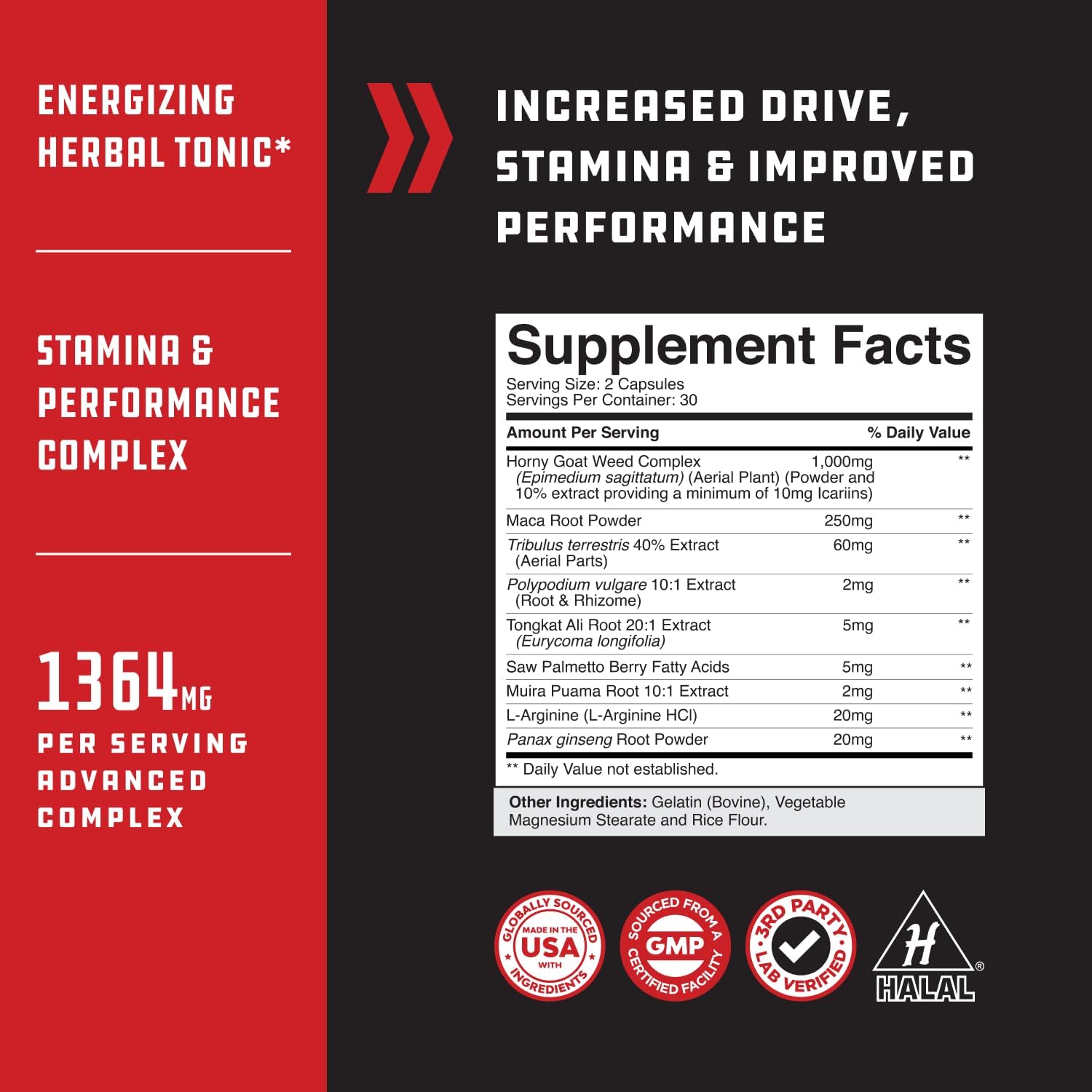Testosterone Booster for Men with Horny Goat Weed & Maca - 60 Count