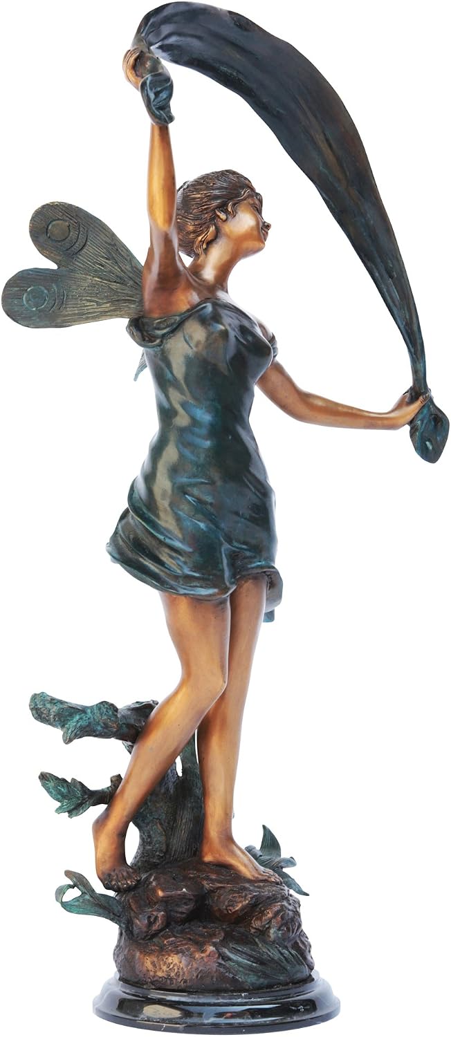 Design Toscano KY71004 Fiona The Flower Fairy Garden Statue, 17 Inch, Antique Stone