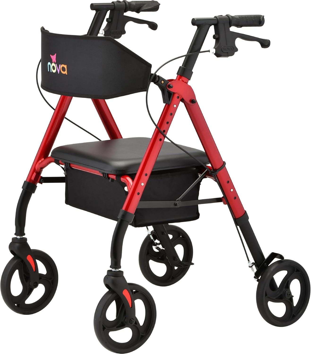 NOVA Star 8 Foldable Rollator Walker for Seniors (5'3"–6'2"), Wide Padded Backrest with Seat, 8” All-Terrain Wheels, Easy-Grip Locking Hand Brakes, Height Adjustable, Sky Blue