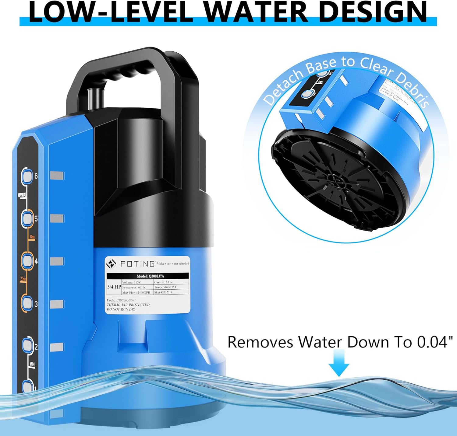 FOTING Sump Pump 3/4HP Automatic Submersible Water Pump
