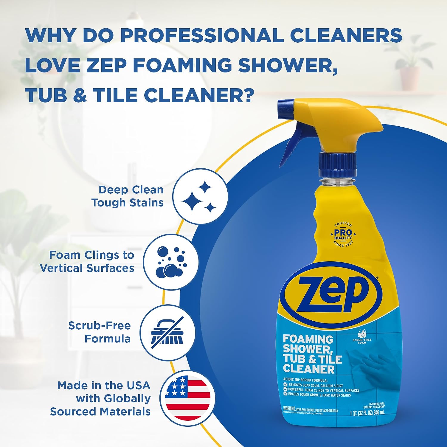Zep Foaming Shower Tub and Tile Cleaner - 32 oz (Case of 12)