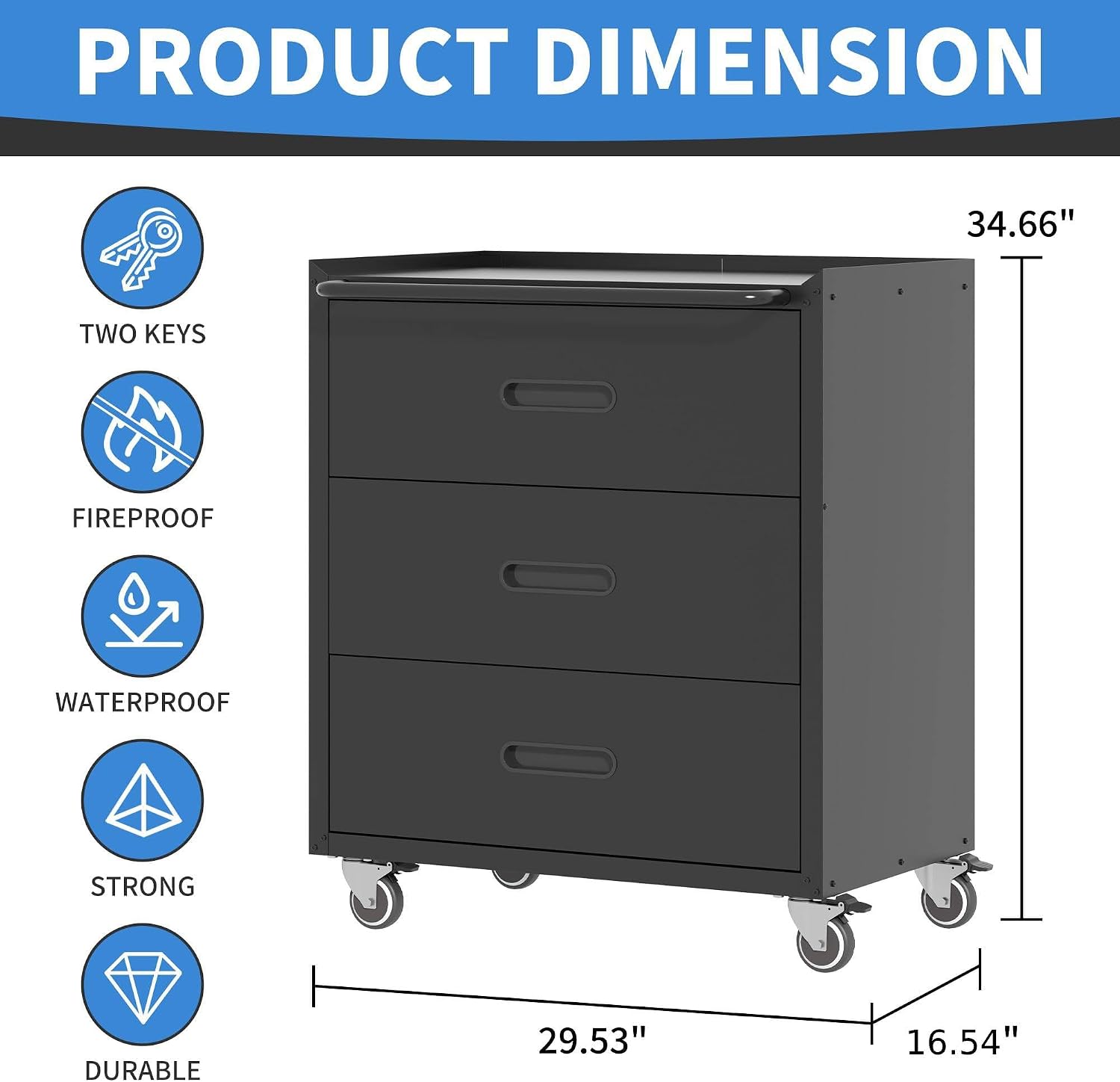 Metal Storage Cabinet for Garage, Tool Cabinet, Utility Cabinet | Wheeled, Rolling Tool Cabinet, 6 Drawers, Top Countertop, Pegboard, Assembly Required, Black