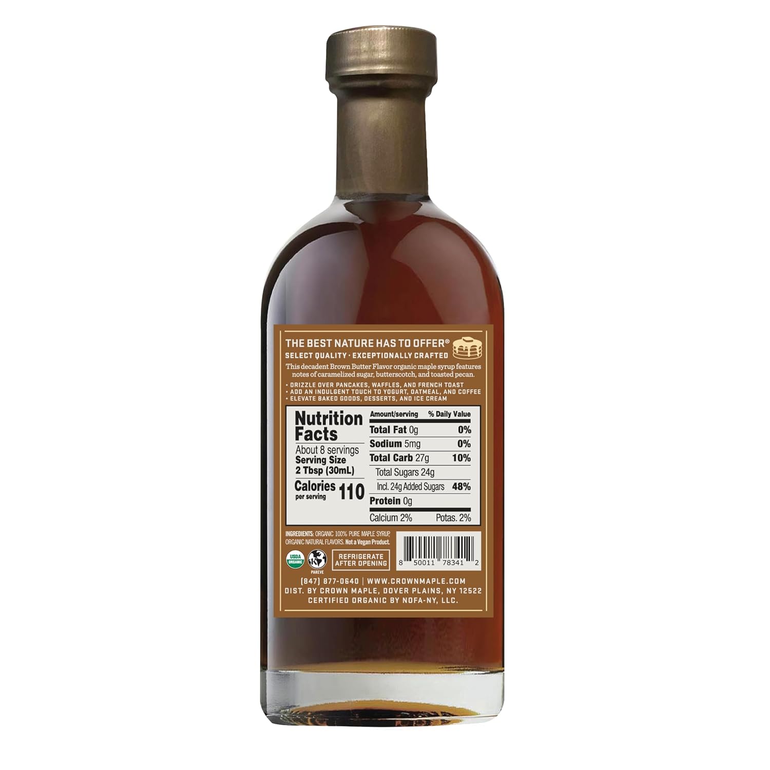 Crown Maple Organic Madagascar Vanilla Maple Syrup, Real Vanilla Bean, Pancakes, Baking, Cocktails & Brunch, 12.7 Fl Oz