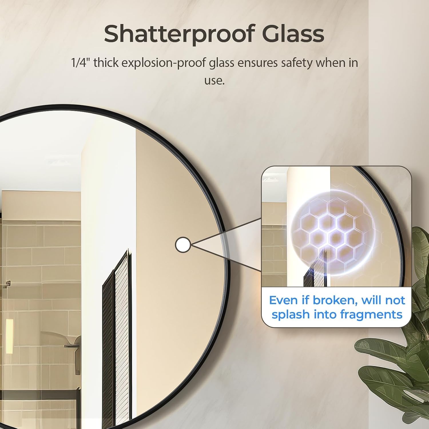 USHOWER Frameless Round Bathroom Mirror 24"