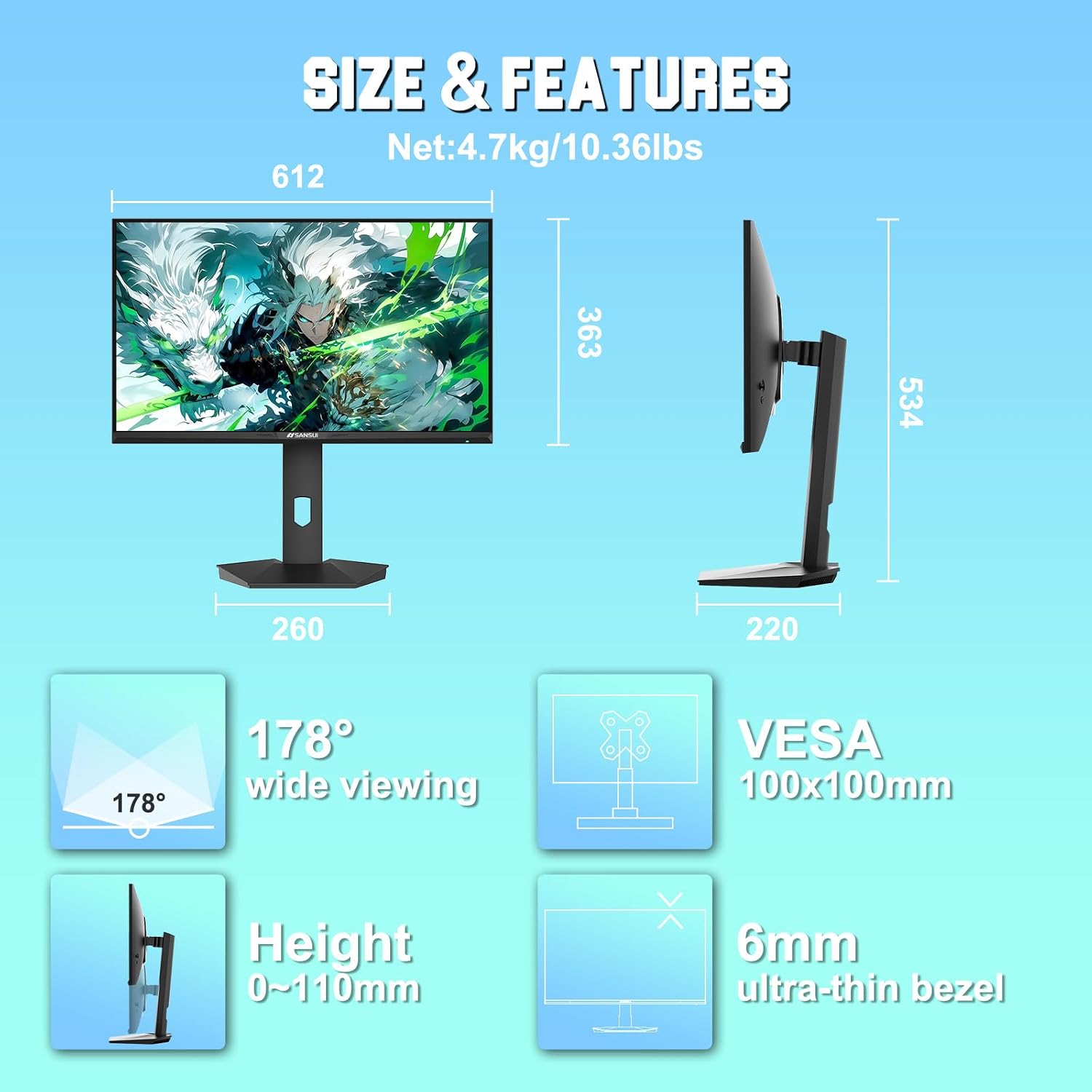 SANSUI 32 Inch Curved 240Hz Gaming Monitor High Refresh Rate, FHD 1080P | Gaming PC Monitor HDMI DP1.4, 1500R Curvature, 1Ms MPRT, HDR,Metal Stand,VESA Compatible(DP Cable Incl.)
