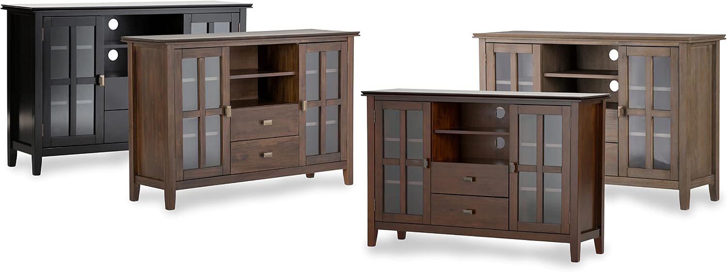 SIMPLIHOME Artisan 53" Wide Solid Wood TV Stand in Russet Brown