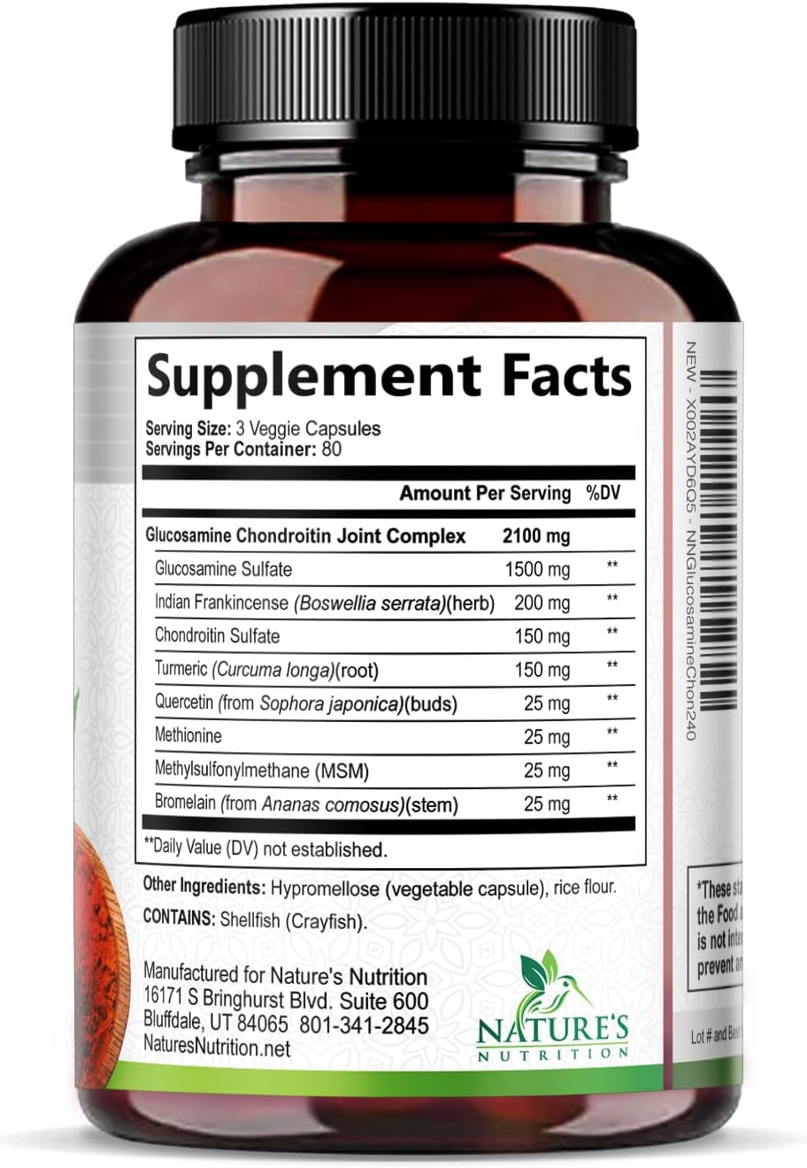 Glucosamine Chondroitin MSM 2100mg - Joint Support Supplement for Joint Mobility & Cartilage Support For Men and Women - Glucosamine Supplements with Turmeric & Boswellia, USA Bottled - 120 Capsules