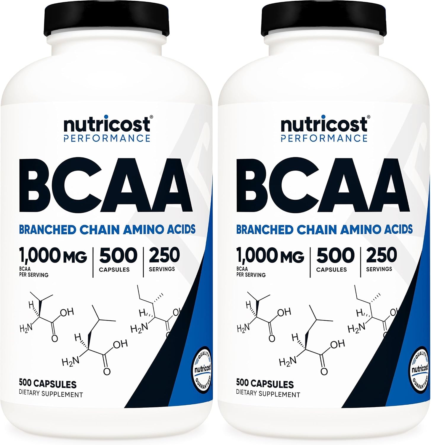 Nutricost BCAA 1000mg, 500 Capsules, 2:1:1 Branched Chain Amino Acids | 250 Servings, 500mg L-Leucine, 250mg L-Isoleucine, 250mg L-Valine