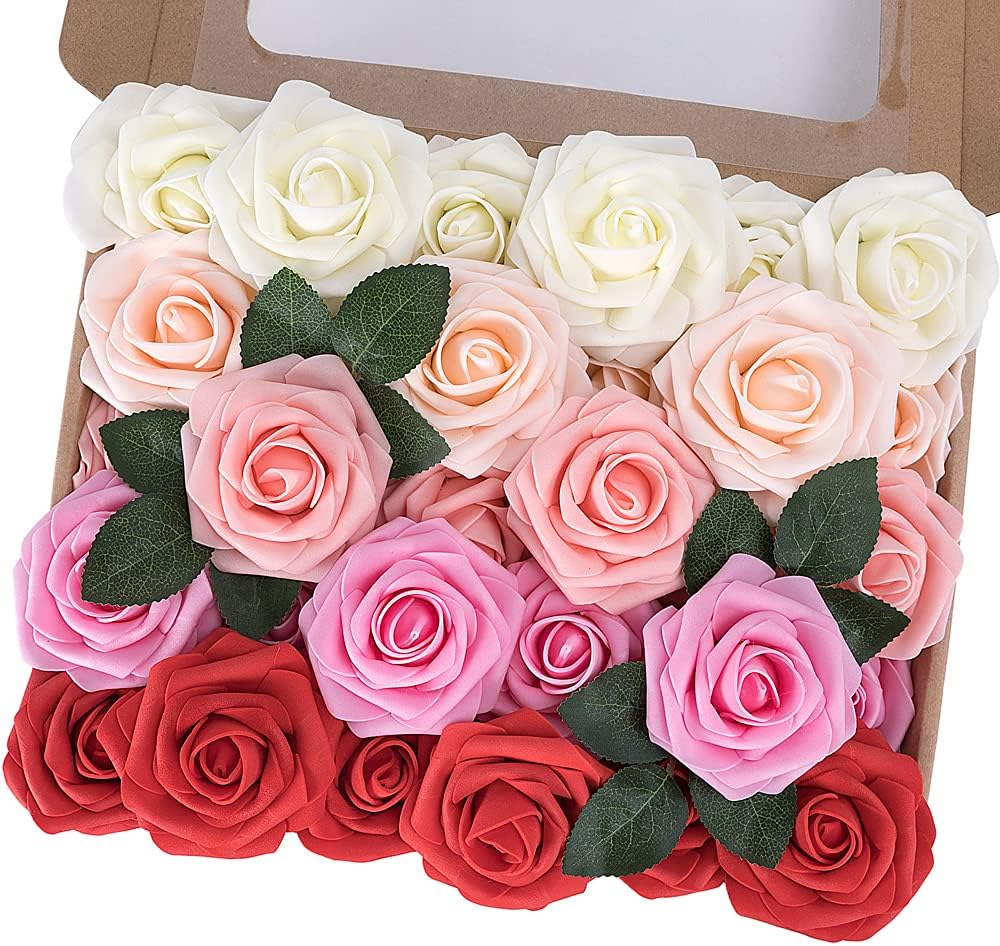 30PCS Yellow Artificial Flowers, Real Touch Fake Roses for Fall Decorations