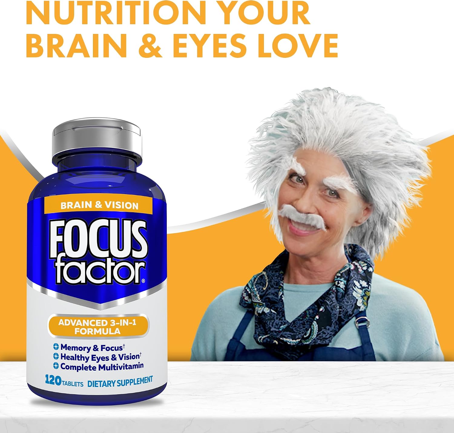 Focus Factor Adults Brain and Vision Supplement, 120 Count - Eye Vitamin, Mineral Supplement & Complete Multivitamin w/Lutein & Zeaxanthin – Brain Supplement for Focus, Concentration, Memory