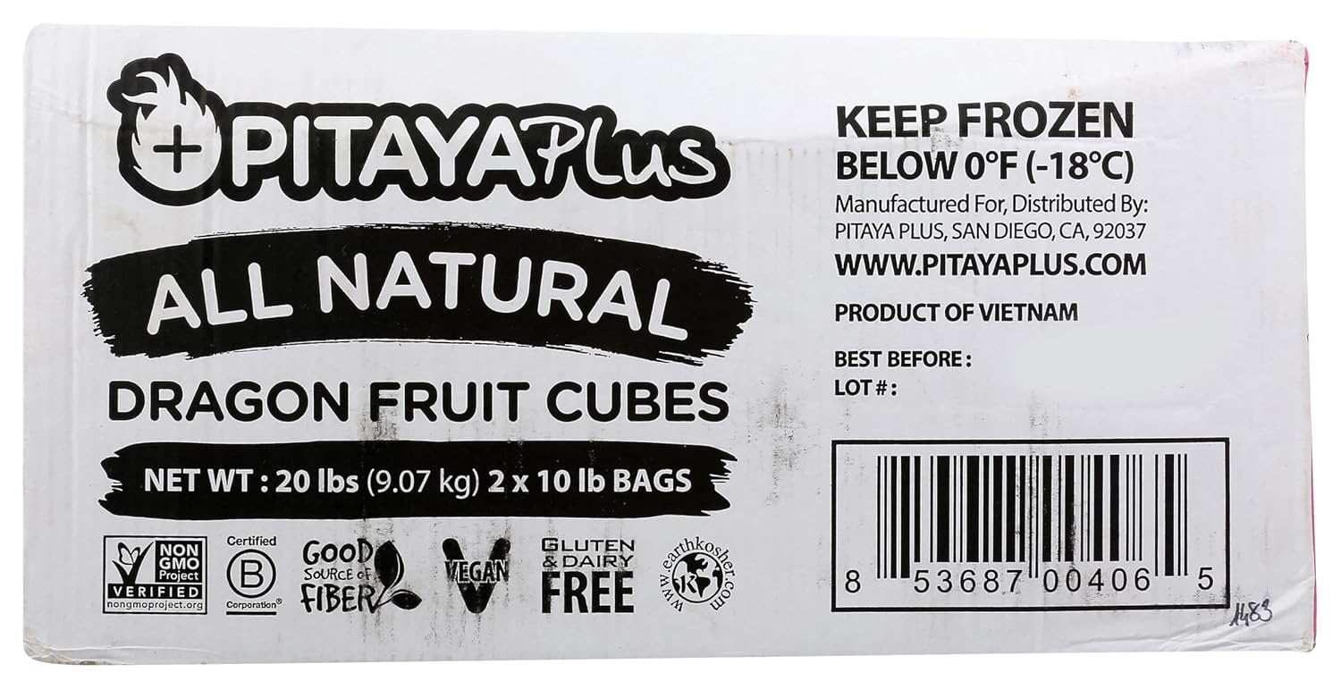 Pitaya Foods Individually Quick Frozen (IQF) Dragon Fruit Cubes 20 lb Bulk – Tropical Superfood for Smoothies & Smoothie Bowls